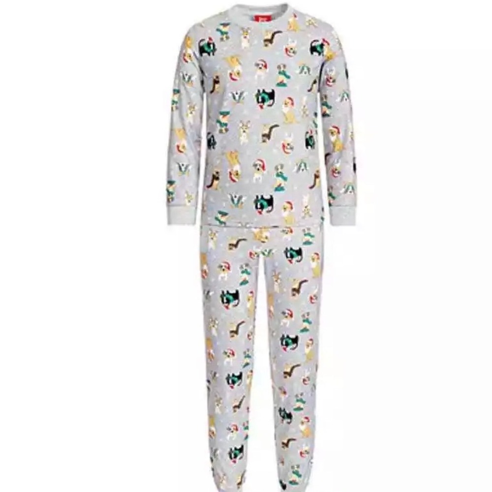 Kids Pre-Packaged 14-16 Holiday Dogs 2 Piece Pajama Set Gray Christmas NWT